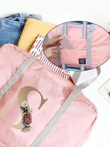 可折疊旅行包男女通用衣物收納袋便攜式女士手提包男士大容量行李袋 26 個字母印刷收納袋多功能旅行配件