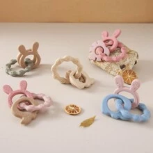 1pc Baby Silicon Teether Ring, Grey-Green Colored With Rabbit & Elephant Shapes, Suitable For Teething Babies, Nice Infant Gift