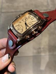 1 件玫瑰金矩形中性手表，带超大表盘，石英机芯，复古风格，旋入式表圈，休闲时尚情侣手表