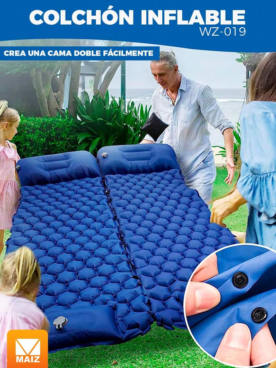 Inflable Colchón Inflable Para Acampar Doble Portátil - Azul - Ver 1