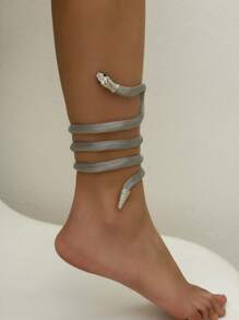 1pc Metallic Coiled Snake Anklet - Silver - View 2