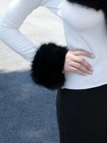 女士手腕袖套臂套腿套冬季靴套暖寒帶環 - 黑色 - 查看 2