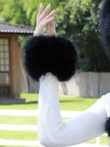 女士手腕袖套臂套腿套冬季靴套暖寒帶環 - 黑色 - 查看 3