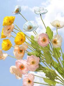 1 Rama de flor artificial amapola diferentes colores 60cm altura 1 vara con 4 flores decoracion del hogar - Multicolor - Ver 2