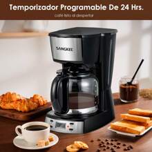 12-Cup Coffee Maker With 24-Hour Programmable Timer, 1.8L Drip Coffee Maker, Permanent Filter, Hot Plate, Anti-Drip System, Keeps Coffee Hot For Up To Two Hours, 900W - Black - View 4