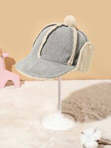 TUTUYA 嬰兒和兒童的帶帽耳保護帽,附帶帶子和毛絨球 - 灰色 - 查看 4