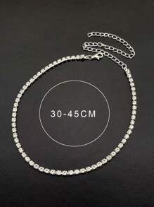 1pc Women Silver-Color 3-Row Sparkling Cubic Zirconia Rhinestone Necklace, Ideal For Party/Holiday Wear - Silver - View 4