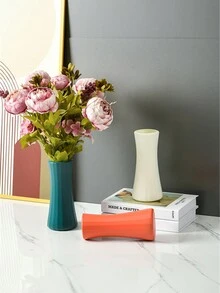 1pc Shatterproof Plastic Flower Vase, Faux Ceramic Vase For Home Decor Floral Arrangement - White - View 8
