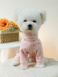 1 件狗貓寵物衣服秋冬四足柔軟舒適保暖衣服帶裹腹設計 - 粉紅星星