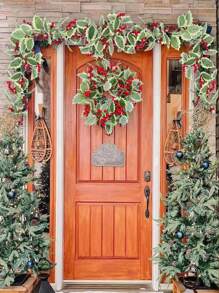 1pc Artificial Plant Vine With Red Berries And Wreath For Thanksgiving Christmas Decoration, Suitable For Indoor/Outdoor Fireplace, Winter Holiday Thanksgiving Christmas Home Decor - Grey - View 4