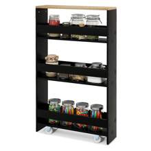 Estante de nicho con ruedas, carro de estante de 4 niveles con asa, mueble de cocina, estante de baño, estante rodante para cocina, baño, lavandería