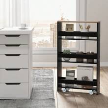 Estante de nicho con ruedas, carro de estante de 4 niveles con asa, mueble de cocina, estante de baño, estante rodante para cocina, baño, lavandería