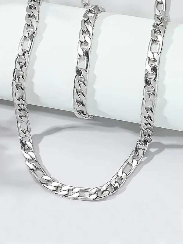Men's Hip Hop Titanium Steel Necklace & Bracelet Set, 1pc Necklace & 1pc Bracelet
