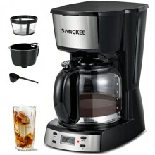 12-Cup Coffee Maker With 24-Hour Programmable Timer, 1.8L Drip Coffee Maker, Permanent Filter, Hot Plate, Anti-Drip System, Keeps Coffee Hot For Up To Two Hours, 900W - Black - View 1