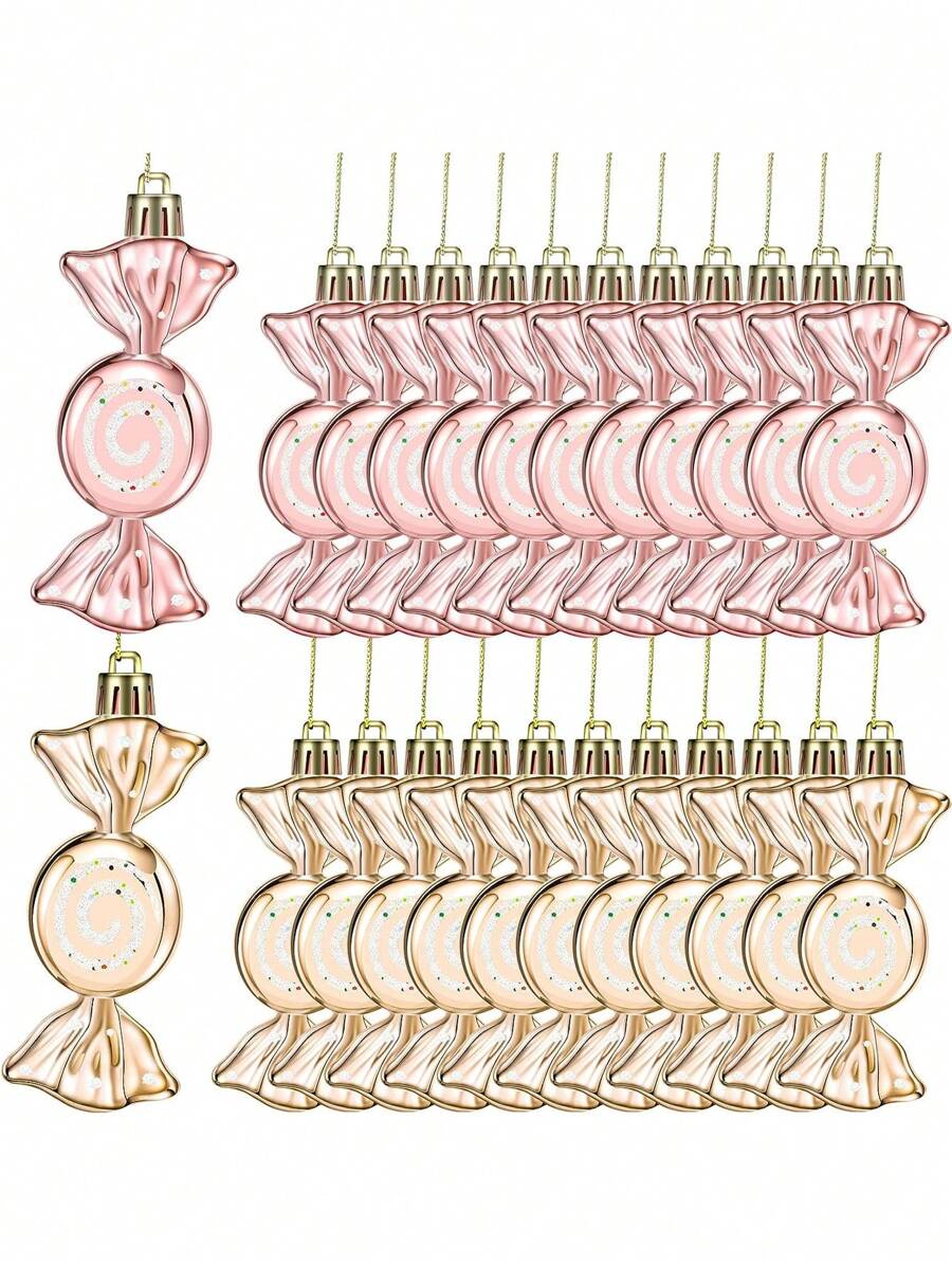 6 件圣诞糖果装饰套装香槟金/玫瑰金塑料闪光糖果装饰圣诞树、婚礼、生日、DIY 手工礼品、圣诞节 - 彩色 - 查看 1