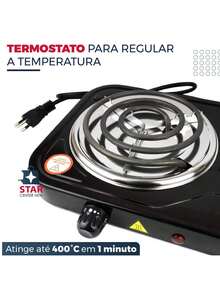 Fogão Fogareiro Elétrico Cooktop Portátil 2 Bocas 2000w Potente Prático 220v - Preto - Visão 7