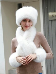 LEAJOURNO. 女士秋冬季時尚保暖三件套,經典甜美設計,包括帽子、圍巾和手套——防風頸部和手腕的保護,是冬季旅行必備! - 白色 - 查看 6