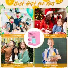 Electronic Automatic Atm Piggy Bank With Password And Coin Recognizer, Pink - Pink - View 6