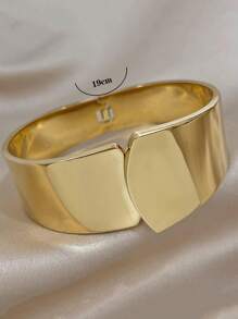 1 pc Minimalist Chunky Stainless Steel Bracelets Gold Color Women Elegant Wide Cuff Bracelets Christmas Daily Party Jewelry Gifts - Yellow Gold - View 6