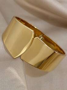 1 pc Minimalist Chunky Stainless Steel Bracelets Gold Color Women Elegant Wide Cuff Bracelets Christmas Daily Party Jewelry Gifts - Yellow Gold - View 2