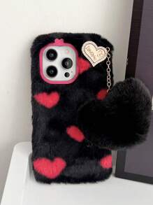 Black & Red Heart Shaped Phone Case With Black Heart Pendant - black red - View 4