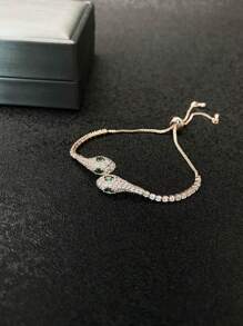 1 Pieza Pulsera Ajustable Elegante Con Diseño De Dos Serpientes Enroscadas Con Microincrustaciones - Pulsera de serpiente de ojos verdes - Ver 3