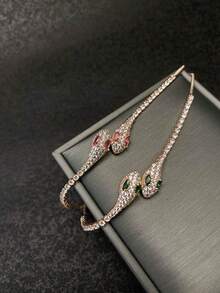 1 Pieza Pulsera Ajustable Elegante Con Diseño De Dos Serpientes Enroscadas Con Microincrustaciones - Pulsera de serpiente de ojos verdes - Ver 1