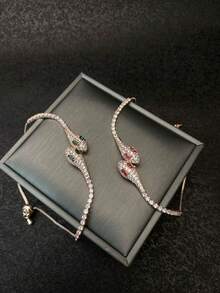 1 Pieza Pulsera Ajustable Elegante Con Diseño De Dos Serpientes Enroscadas Con Microincrustaciones - Pulsera de serpiente de ojos verdes - Ver 5