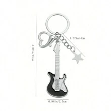 吉他造型包吊飾鋅合金包包裝飾五角星包掛件鑰匙圈吉他鑰匙扣汽車鑰匙圈男女生鑰匙扣電吉他鑰匙扣掛飾工藝女錢包 - 黑色 - 查看 3
