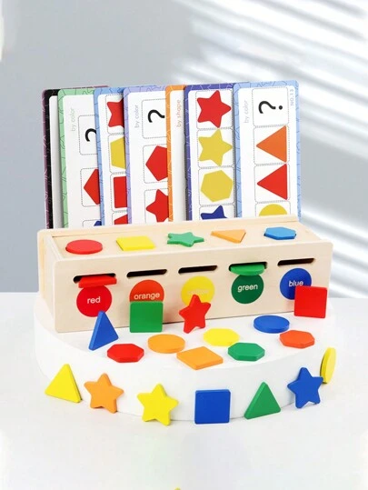 1套幼兒配色認識分揀盒，幾何形狀配對蒙特梭利學習玩具，用於早教及精細動作技能開發。