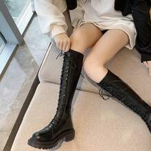 Botas De Cordones Para Mujer De Moda, Simples, Cómodas Y Versátiles - Negro - Ver 3