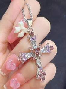 Punk Gothic Style Cross Pendant Necklace Suitable For Daily Wear - Pink - View 2
