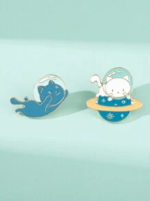 Bộ 2 ghim cài áo hình mèo, mặt dây chuyền ba lô thời trang đa năng, thiết kế hoạt hình dễ thương làm quà tặng cho bạn thân, phụ kiện cực kỳ hấp dẫn dành cho người yêu động vật và vũ trụ - Nhiều màu - Xem 1