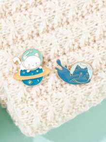 Bộ 2 ghim cài áo hình mèo, mặt dây chuyền ba lô thời trang đa năng, thiết kế hoạt hình dễ thương làm quà tặng cho bạn thân, phụ kiện cực kỳ hấp dẫn dành cho người yêu động vật và vũ trụ - Nhiều màu - Xem 3