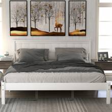 Nestfair Queen Wooden Platform Bed with Headboard and Wood Slat Support