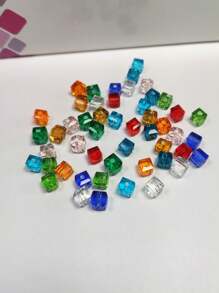 50入組4mm/6mm/8mm閃亮玻璃方塊珠子/玻璃切面創意珠子/玻璃間隔珠子,適用於製作項鍊/手鍊/耳環/腳鍊 - 彩色 - 查看 2