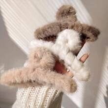 3入組彩色毛絨發夾，女士秋冬髮飾，優雅時尚又可愛 - 彩色 - 查看 1