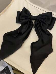1pc Girl Black Bow Decor French Clip Long Tail French Hair Bows For Women Girl, Satin Silky Bow Hair Barrette, Bow Hair Dress Up Accessories For Birthday/Party/Show/Christmas/Independence Day Princess Fascinator With Satin Streamers Cute - Black - View 4