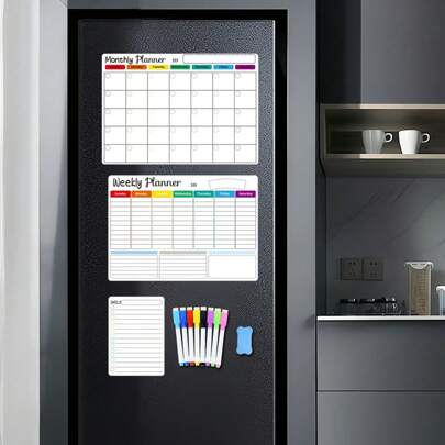 1pc Magnetic Refrigerator Board, Memo Board, Monthly Planner, Weekly Planner, Daily Planner, Colored Magnets, Whiteboard Eraser, Calendar, Monthly Calendar, Weekly Calendar, Shopping List Best Gifts Birthday