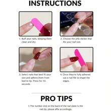 24入組長方形實色油亮指甲套裝,適用於女性和女孩提升造型 - 酒紅色 - 查看 6