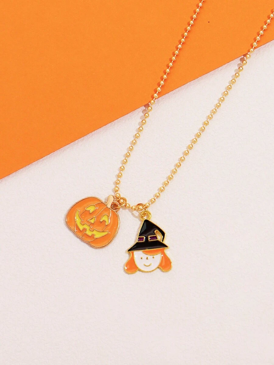 Süße Und Lustige Halloween-kürbis-mädchen-anhänger-schlüsselbein-kettenhalskette Für Frauen, Urlaubsparty-zubehör