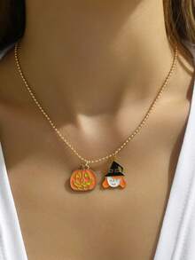 Süße Und Lustige Halloween-kürbis-mädchen-anhänger-schlüsselbein-kettenhalskette Für Frauen, Urlaubsparty-zubehör