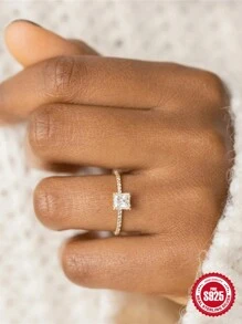 1 Anillo Sencillo De Plata De Ley S925 Para Mujer, Joyería De Boda, Anillos Finos - Oro Talla 6 - Ver 1