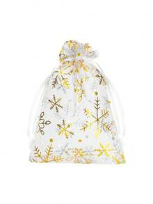 10入組/包聖誕拉繩禮物袋,派對禮品袋 - 白色 - 查看 3