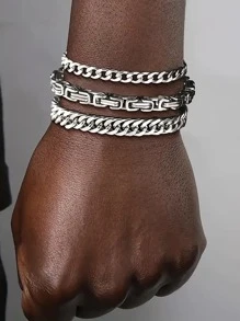 3pcs/Set Men's Stainless Steel Simple Fashion Link Chain Bracelet, Daily Wear Bracelet