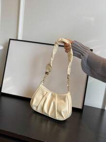 New Vintage Commuter Black Simple Pleated Cloud Shoulder Bag - Beige - View 4