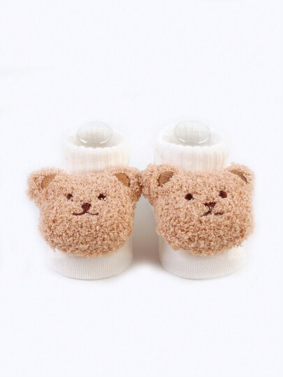 1pair Newborn Baby Socks, Cute Bear Design Mid-calf Floor Socks
