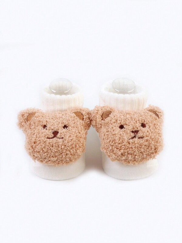 1pair Newborn Baby Socks, Cute Bear Design Mid-calf Floor Socks