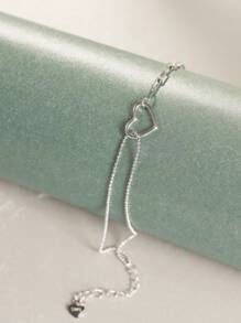 LEKANI 1 件 S925 纯银手链，带有独特的双层不对称爱心形链条，简约百搭设计，是送给好朋友、女朋友、生日或日常佩戴节日的完美礼物 - 銀色 - 查看 2