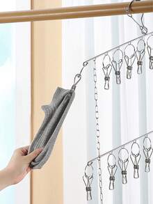 Clothes hanger three-layer 30-clip stainless steel folding multi-clip multi-head clothes drying rack - Silver - View 5